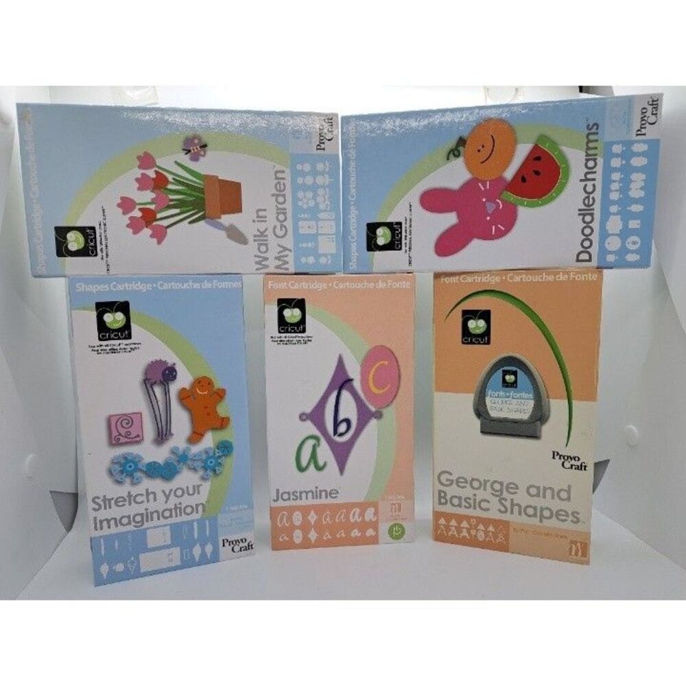 Lot of 5 Cricut Font & Shape Cartridges – Doodlecharms + More